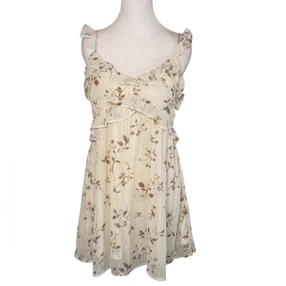 And Now This Floral Ruffle Babydoll Mini Dress Cream NWT Size Small
